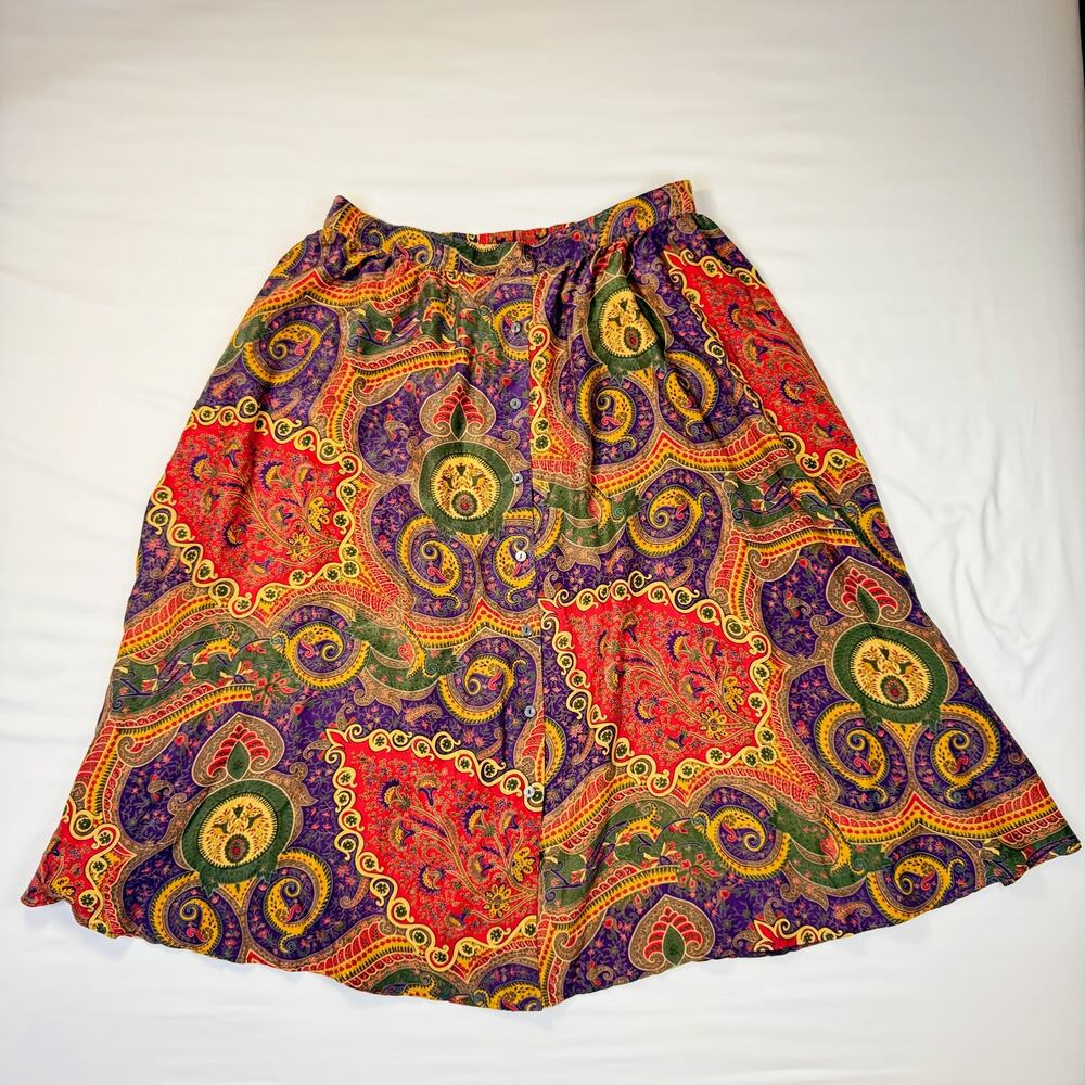 Valerie Stevens Pure Silk Paisley Midi Skirt Women’s 2XL Vintage Boho 90s Retro - Picture 13 of 15